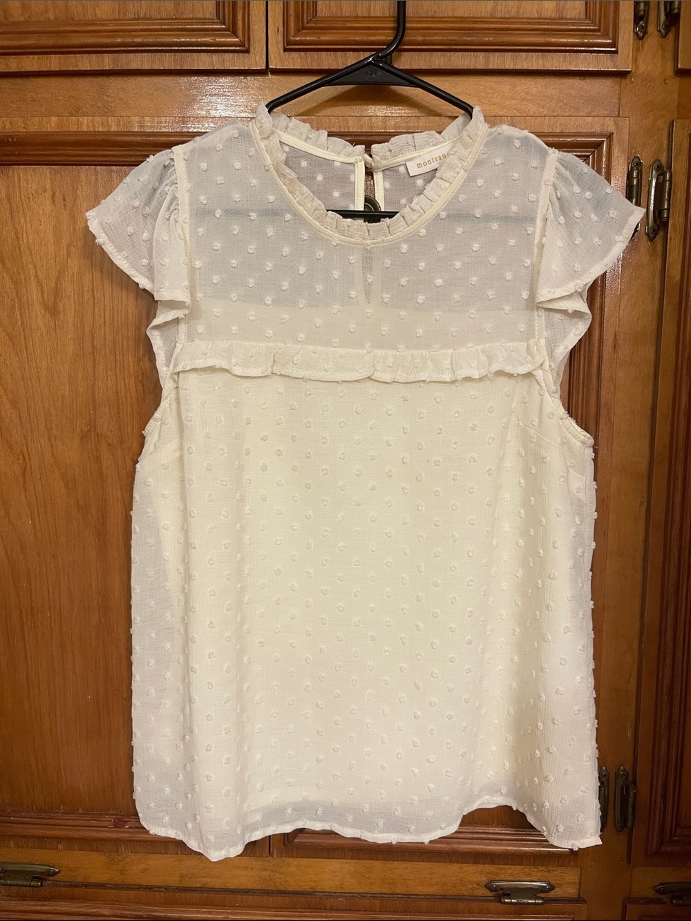 Monteau Cream Swiss Dot Ruffle Top - Picture 3 of 8